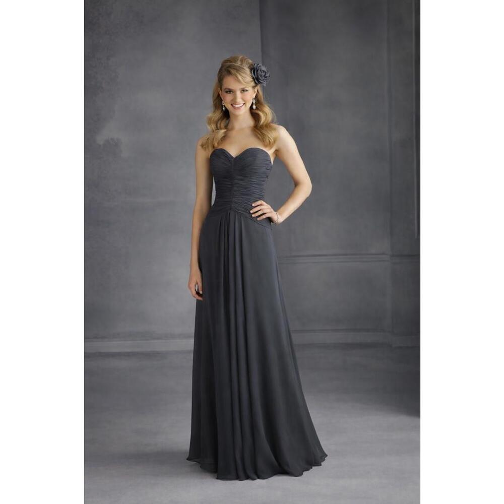 Mori Lee sz 10 Charcoal Gray Strapless Bridesmaid Gown Sweetheart Ruched Chiffon